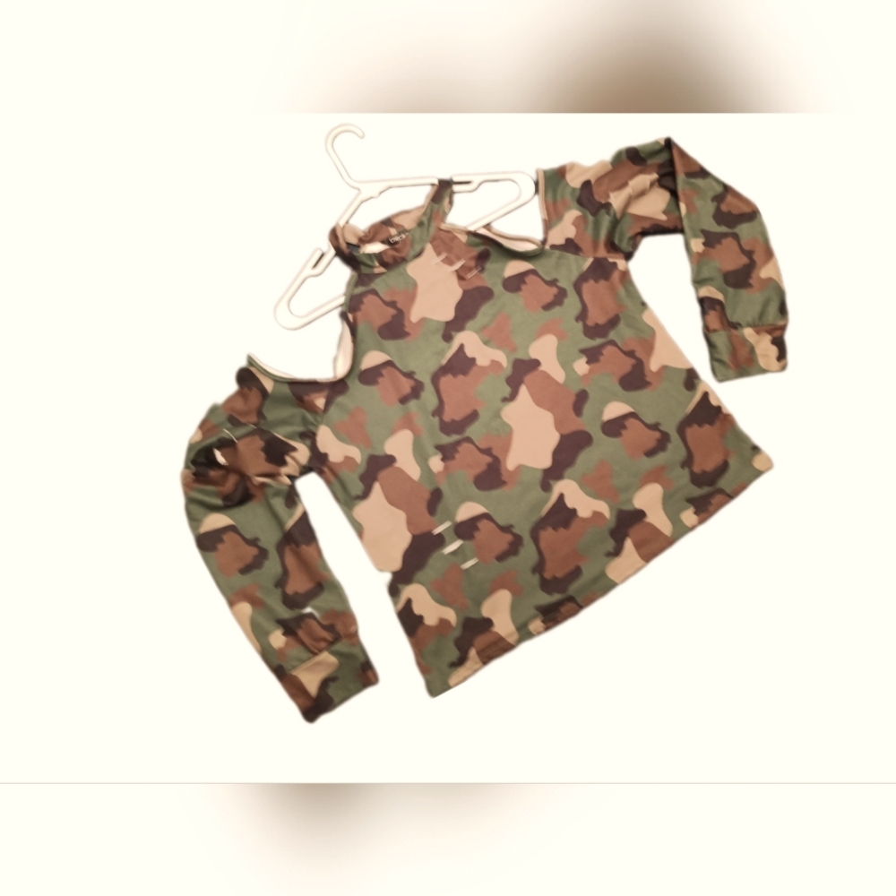 Now $5. Camouflage Cold Shoulder Top